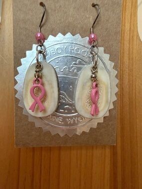 Old Cowboy Hoops & Loops caribou antler breast cancer awareness earrings